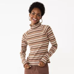 Juniors' SO® Cozy Mockneck Top -Teens shop 5703731 Brown Stripe