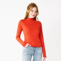 Juniors' SO® Cozy Mockneck Top -Teens shop 5703731 Orange Cactus