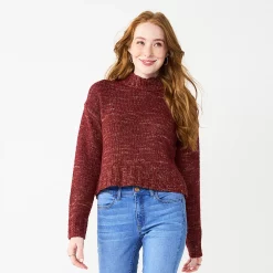 Juniors' SO® Cropped Mockneck Spacedye Sweater -Teens shop 5705778 Berry Combo
