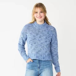 Juniors' SO® Cropped Mockneck Spacedye Sweater -Teens shop 5705778 Blue Combo