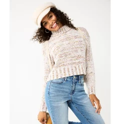 Juniors' SO® Cropped Mockneck Spacedye Sweater -Teens shop 5705778 Egret Combo