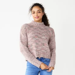 Juniors' SO® Cropped Mockneck Spacedye Sweater -Teens shop 5705778 Lilac Haze Combo