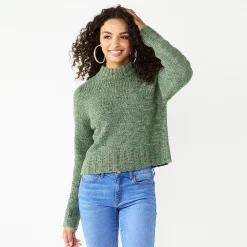 Juniors' SO® Cropped Mockneck Spacedye Sweater -Teens shop 5705778 Olive Combo
