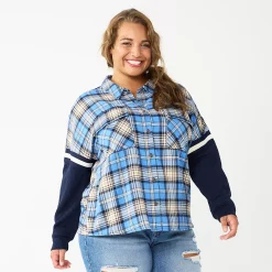 Juniors' Plus Size SO® Fashion Flannel Shirt 17 Juniors' Plus Size SO® Fashion Flannel Shirt -Teens shop 5711970 Blue Plaid