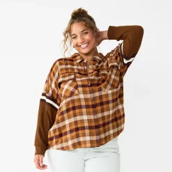 Juniors' Plus Size SO® Fashion Flannel Shirt 18 Juniors' Plus Size SO® Fashion Flannel Shirt -Teens shop 5711970 Brown Plaid