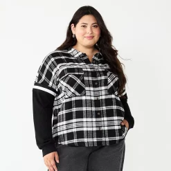 Juniors' Plus Size SO® Fashion Flannel Shirt 20 Juniors' Plus Size SO® Fashion Flannel Shirt -Teens shop 5711970 Ivory Black Plaid