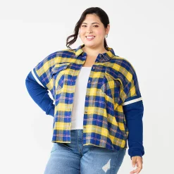 Juniors' Plus Size SO® Fashion Flannel Shirt 16 Juniors' Plus Size SO® Fashion Flannel Shirt -Teens shop 5711970 Yellow Navy Plaid
