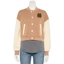 Juniors' Pink Republic Varsity Colorblock Jacket -Teens shop 5715038 Tan Teddy