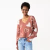 Juniors' SO® Printed V-Neck Pullover Sweater -Teens shop 5726959 Mauve Hearts