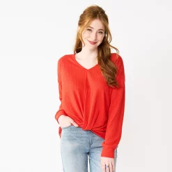 Juniors' SO® Ribbed Front Twist Top -Teens shop 5736217 Cherry Tulip