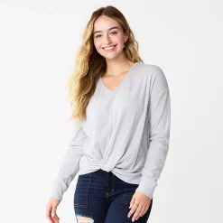 Juniors' SO® Ribbed Front Twist Top -Teens shop 5736217 Gray Fox Heather