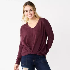 Juniors' SO® Ribbed Front Twist Top -Teens shop 5736217 Plum Prune