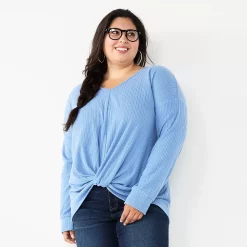 Juniors' Plus Size SO® Ribbed Front Twist Top -Teens shop 5736379 Nile Lilly