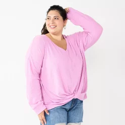 Juniors' Plus Size SO® Ribbed Front Twist Top -Teens shop 5736379 Orchid Bracelet