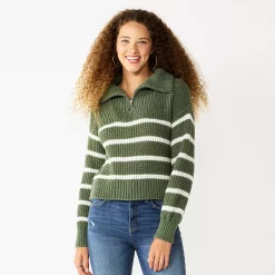Juniors' SO® Quarter Zip Sweater -Teens shop 5737299 Olive Stripe