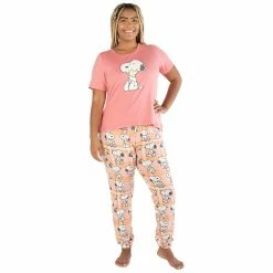 Women's Nite Nite by Munki Munki Short Sleeve Pajama Top & Pajama Pants Sleep Set -Teens shop 5805751 Pink