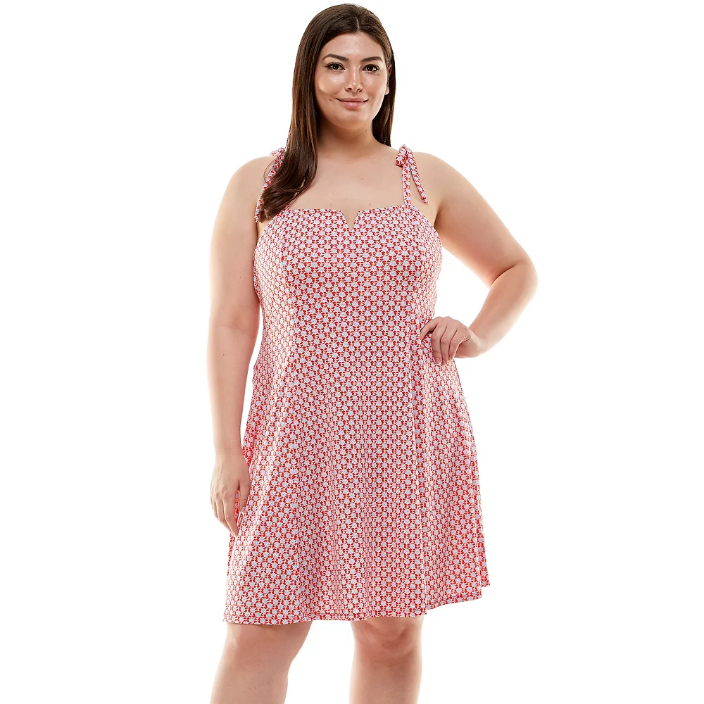Juniors' Plus Size Lily Rose Tied Shoulder Notched Neck Skater Dress 3 Juniors' Plus Size Lily Rose Tied Shoulder Notched Neck Skater Dress