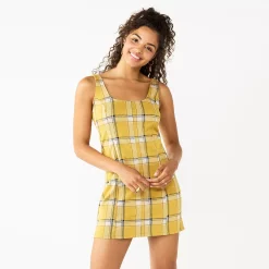 Juniors' SO® Open Back Mini Pinafore Print Dress