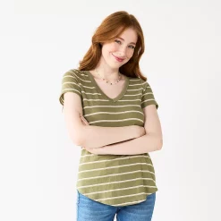 Juniors' SO® Favorite V-Neck Short Sleeve Tee -Teens shop 6142412 Green Stripe