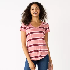 Juniors' SO® Favorite V-Neck Short Sleeve Tee -Teens shop 6142412 Pink Stripe