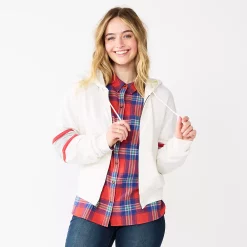 Juniors' SO® Favorite Long Sleeve Zip-Up Hoodie 10 Juniors' SO® Favorite Long Sleeve Zip-Up Hoodie -Teens shop 6171409 White Arm Stripe